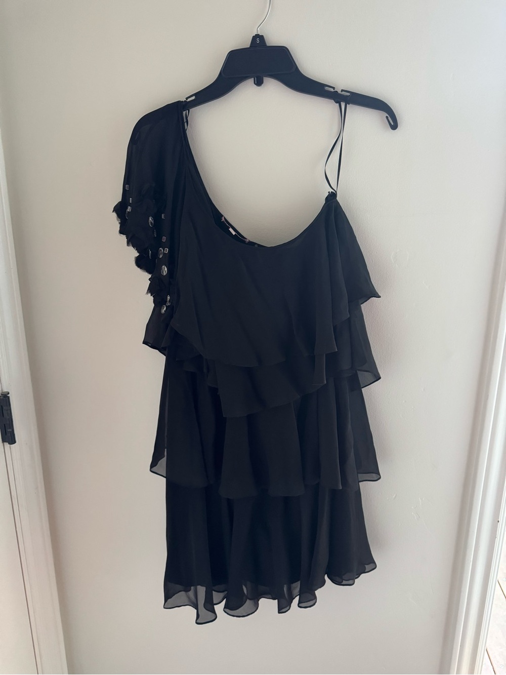 Rebecca Taylor Black One-Shoulder Ruffle Dress